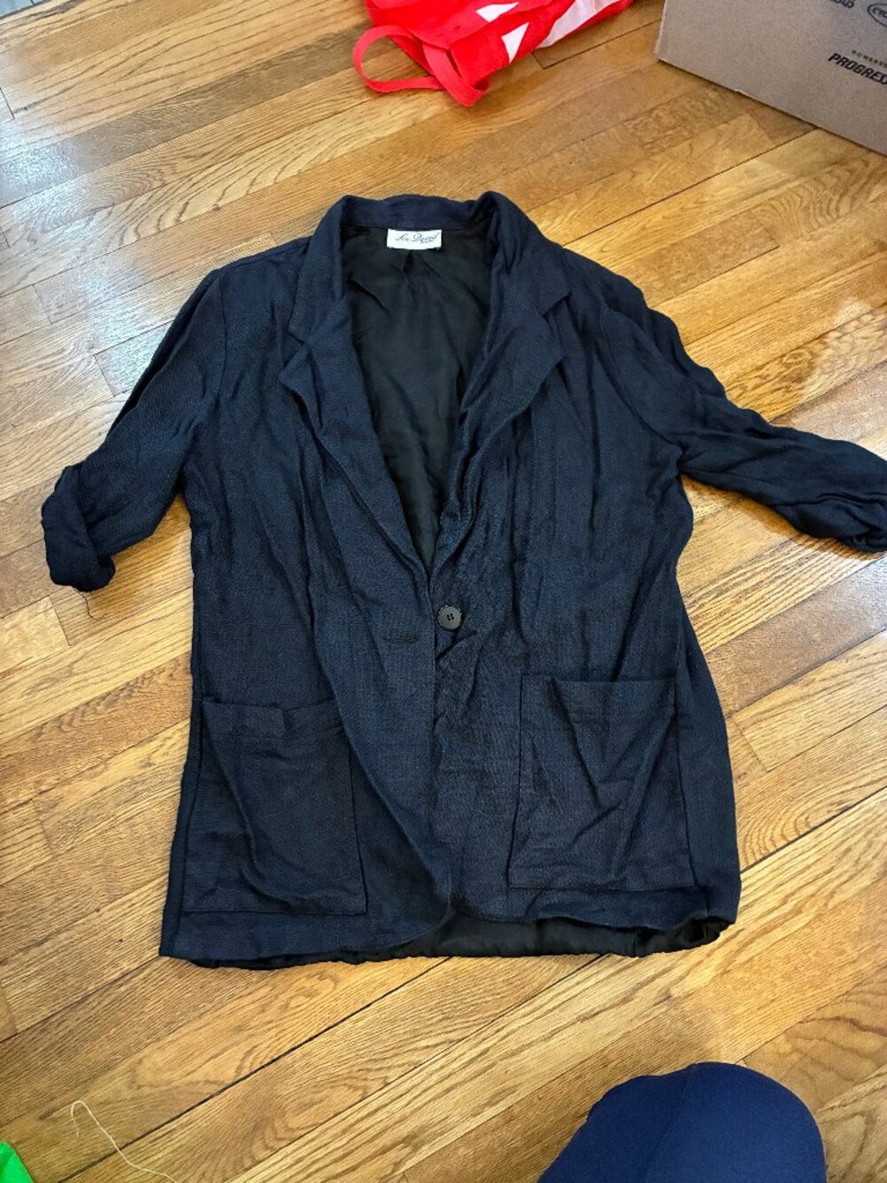 Oversized Lee David Navy Blazer with Rolled Cuffs